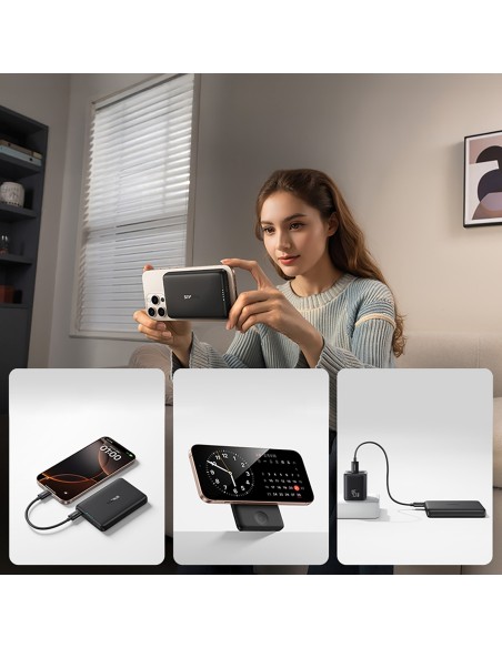 
2 viename išorinė baterija 10000mAh USB-C, skirta „iPhone“, „Apple Watch“, „MagSafe 27W“ su USB-C laidu – juoda
