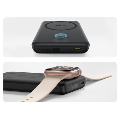 
2 viename išorinė baterija 10000mAh USB-C, skirta „iPhone“, „Apple Watch“, „MagSafe 27W“ su USB-C laidu – juoda

