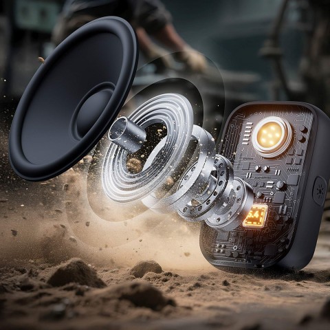 
Nešiojama garso kolonėlė su žibintuvėliu, magnetu ir „Bluetooth“ laikikliu, IP67 – geltona
