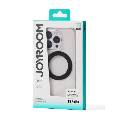 
„iPhone 16 Pro Max MagSafe“ dėklas su 360° žiediniu stovu – juodas
