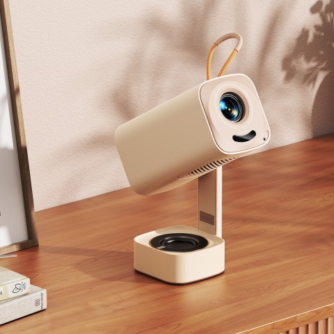 
Nešiojamas sulankstomas multimedijos projektorius su WiFi BT FullHD 1080p - smėlio spalvos
