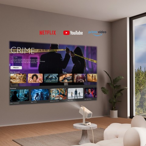 
Nešiojamas sulankstomas multimedijos projektorius su WiFi BT FullHD 1080p - smėlio spalvos
