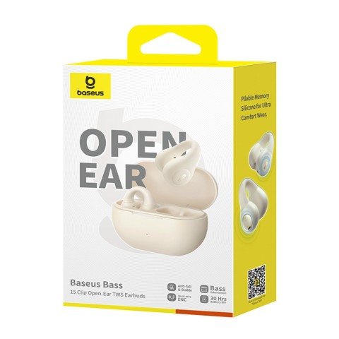 
„Bass 15 Clip OWS“ belaidės ausinės su USB-C laidu – baltos
