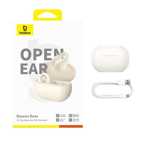 
„Bass 15 Clip OWS“ belaidės ausinės su USB-C laidu – baltos
