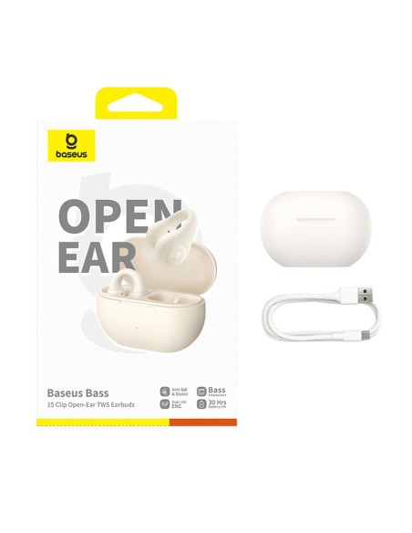 
„Bass 15 Clip OWS“ belaidės ausinės su USB-C laidu – baltos
