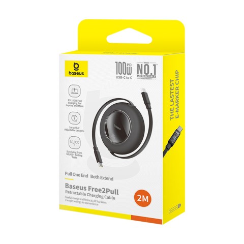 
Ištraukiamas USB-C laidas 100W 2m - juodas

