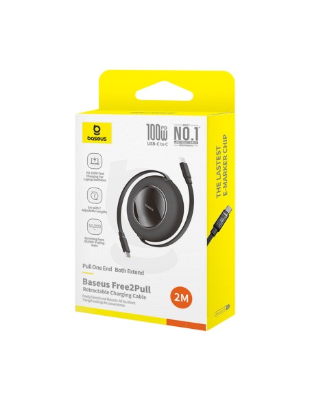 
Ištraukiamas USB-C laidas 100W 2m - juodas

