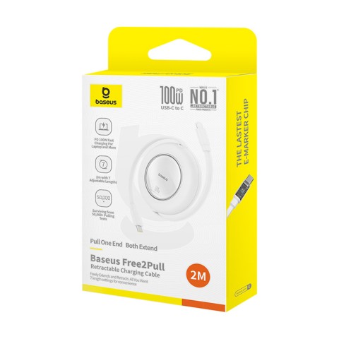 
Ištraukiamas USB-C laidas 100W 2m – baltas
