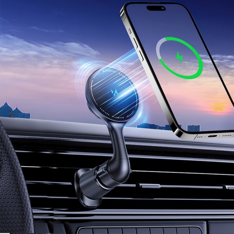 
Automobilinis laikiklis su indukciniu telefono įkrovikliu, skirtas „Qi MagSafe 15W“ tinklui
