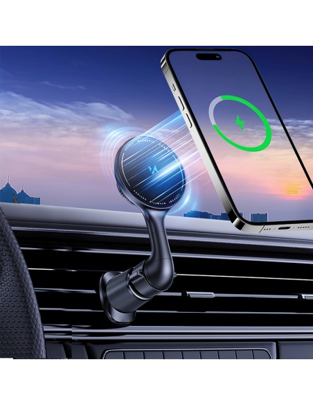 
Automobilinis laikiklis su indukciniu telefono įkrovikliu, skirtas „Qi MagSafe 15W“ tinklui
