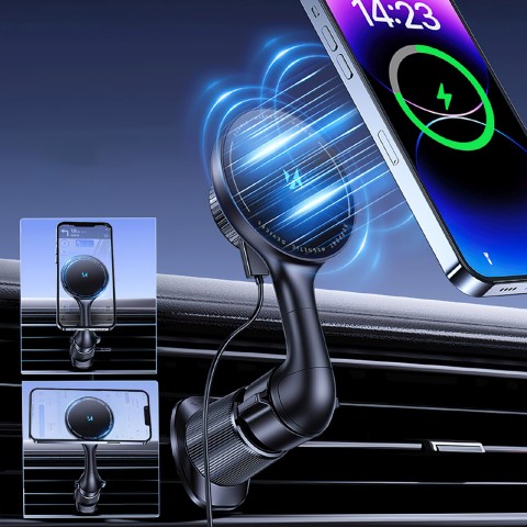 
Automobilinis laikiklis su indukciniu telefono įkrovikliu, skirtas „Qi MagSafe 15W“ tinklui
