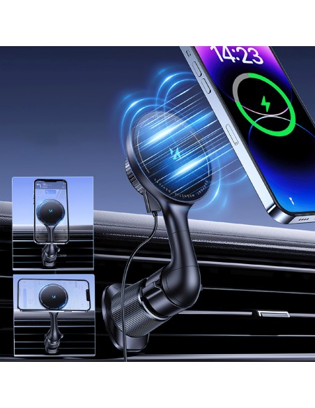 
Automobilinis laikiklis su indukciniu telefono įkrovikliu, skirtas „Qi MagSafe 15W“ tinklui
