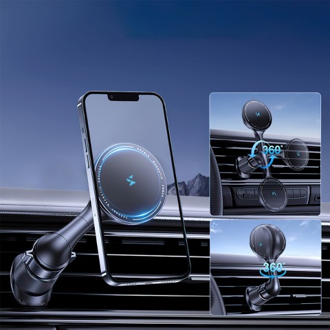 
Automobilinis laikiklis su indukciniu telefono įkrovikliu, skirtas „Qi MagSafe 15W“ tinklui
