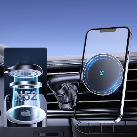 
Automobilinis laikiklis su indukciniu telefono įkrovikliu, skirtas „Qi MagSafe 15W“ tinklui
