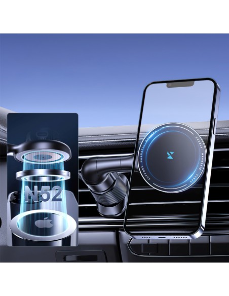 
Automobilinis laikiklis su indukciniu telefono įkrovikliu, skirtas „Qi MagSafe 15W“ tinklui
