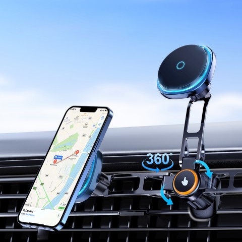 
Automobilinis laikiklis su indukciniu telefono įkrovikliu ir „Qi MagSafe 15W“ tinklelio ventiliatoriumi – juodas
