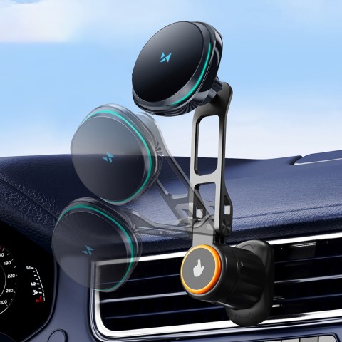 
Automobilinis laikiklis su indukciniu telefono įkrovikliu ir „Qi MagSafe 15W“ tinklelio ventiliatoriumi – juodas
