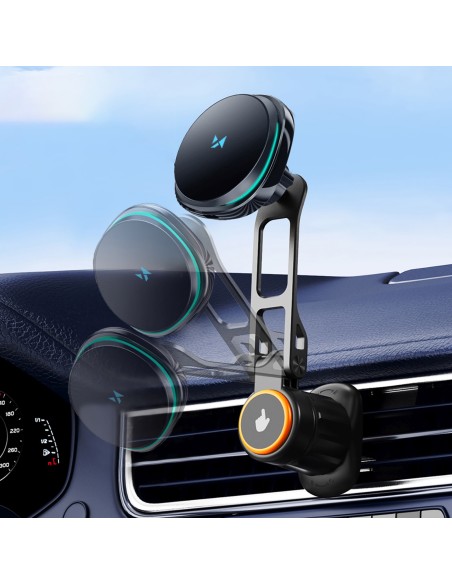 
Automobilinis laikiklis su indukciniu telefono įkrovikliu ir „Qi MagSafe 15W“ tinklelio ventiliatoriumi – juodas
