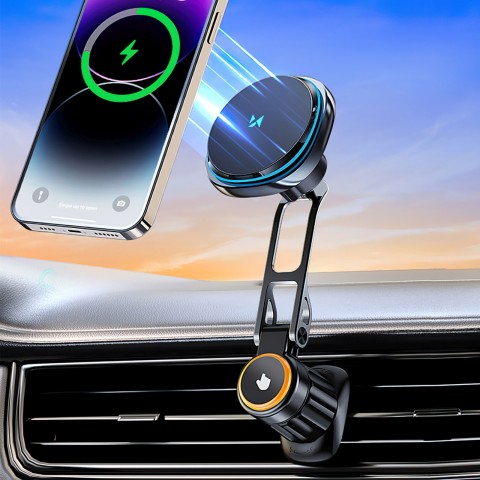 
Automobilinis laikiklis su indukciniu telefono įkrovikliu ir „Qi MagSafe 15W“ tinklelio ventiliatoriumi – juodas
