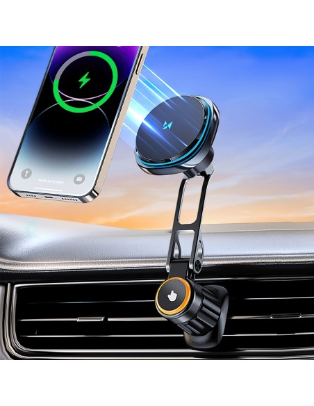 
Automobilinis laikiklis su indukciniu telefono įkrovikliu ir „Qi MagSafe 15W“ tinklelio ventiliatoriumi – juodas
