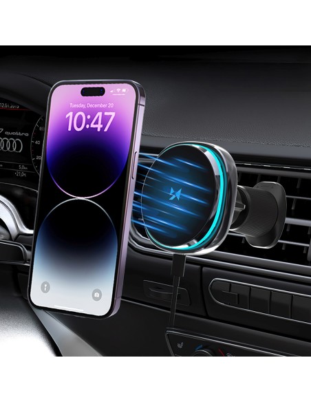 
Automobilinis laikiklis su indukciniu įkrovikliu ir telefono ventiliatoriumi oro išleidimo angai „Qi MagSafe 15W“
