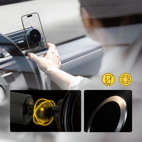 
Automobilinis laikiklis su indukciniu įkrovikliu ir telefono ventiliatoriumi oro išleidimo angai „Qi MagSafe 15W“

