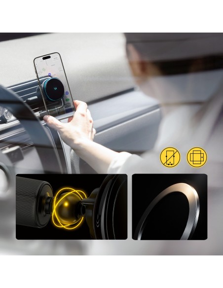 
Automobilinis laikiklis su indukciniu įkrovikliu ir telefono ventiliatoriumi oro išleidimo angai „Qi MagSafe 15W“

