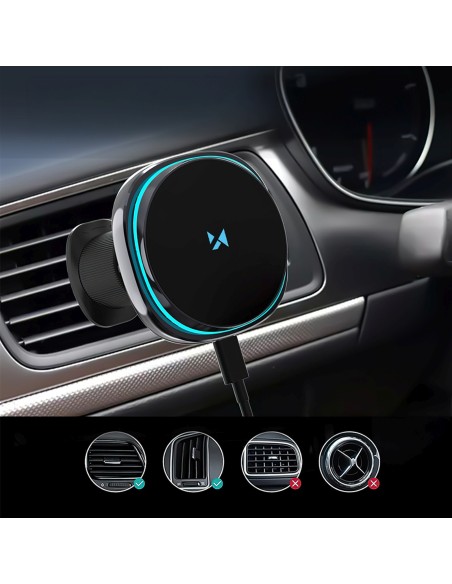 
Automobilinis laikiklis su indukciniu įkrovikliu ir telefono ventiliatoriumi oro išleidimo angai „Qi MagSafe 15W“
