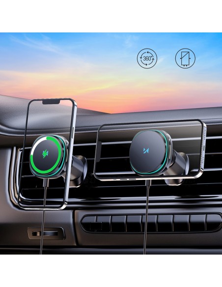 
Automobilinis laikiklis su indukciniu įkrovikliu ir telefono ventiliatoriumi oro išleidimo angai „Qi MagSafe 15W“
