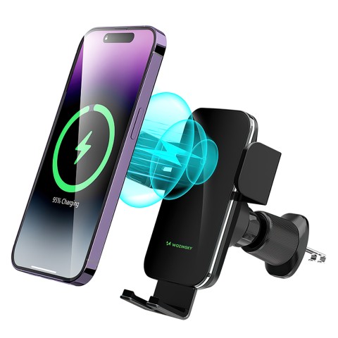 
Automobilinis laikiklis su indukciniu telefono įkrovikliu, skirtas grotelėms, 15 W - juodas
