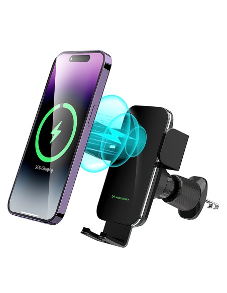 
Automobilinis laikiklis su indukciniu telefono įkrovikliu, skirtas grotelėms, 15 W - juodas
