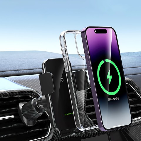 
Automobilinis laikiklis su indukciniu telefono įkrovikliu, skirtas grotelėms, 15 W - juodas
