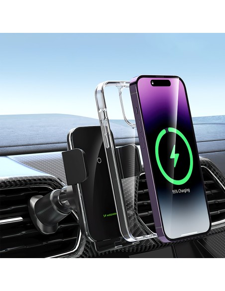 
Automobilinis laikiklis su indukciniu telefono įkrovikliu, skirtas grotelėms, 15 W - juodas
