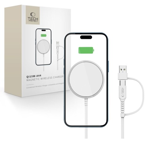 
QI15W-A44 MagSafe magnetinis belaidis išmaniojo telefono įkroviklis – baltas
