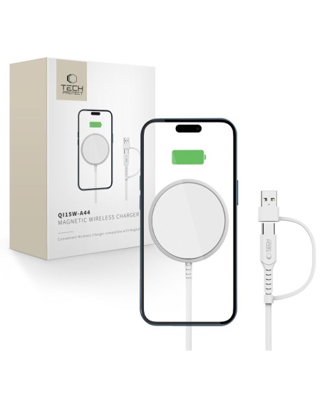 
QI15W-A44 MagSafe magnetinis belaidis išmaniojo telefono įkroviklis – baltas
