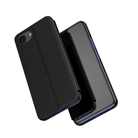 
„iPhone 16e“ skaidraus vaizdo dėklas su atverčiamu dangteliu – juodas
