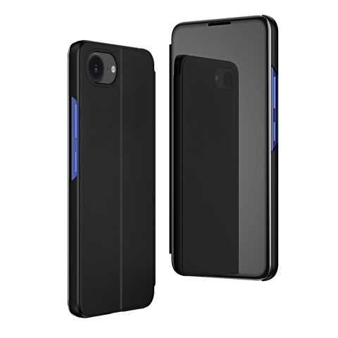 
„iPhone 16e“ skaidraus vaizdo dėklas su atverčiamu dangteliu – juodas
