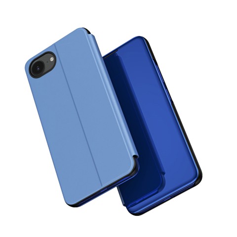 
„iPhone 16e“ skaidraus vaizdo dėklas su atverčiamu dangteliu – mėlynas
