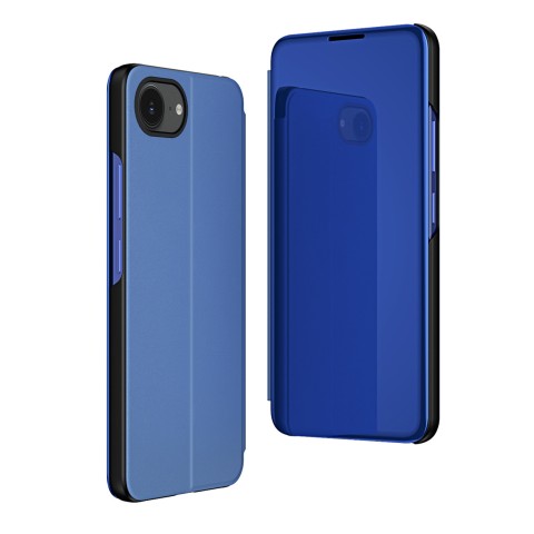 
„iPhone 16e“ skaidraus vaizdo dėklas su atverčiamu dangteliu – mėlynas
