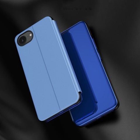 
„iPhone 16e“ skaidraus vaizdo dėklas su atverčiamu dangteliu – mėlynas
