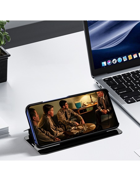 
„iPhone 16e“ skaidraus vaizdo dėklas su atverčiamu dangteliu – mėlynas
