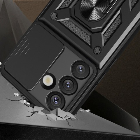 
Šarvuotas dėklas su stovu ir kameros dangteliu, skirtas „Samsung Galaxy S25 Edge Hybrid Armor Camshield“ - juodas
