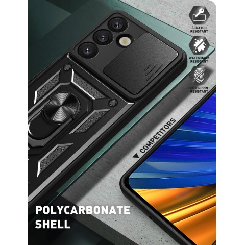 
Šarvuotas dėklas su stovu ir kameros dangteliu, skirtas „Samsung Galaxy S25 Edge Hybrid Armor Camshield“ - juodas
