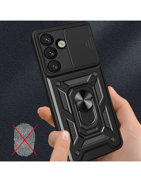 
Šarvuotas dėklas su stovu ir kameros dangteliu, skirtas „Samsung Galaxy S25 Edge Hybrid Armor Camshield“ - juodas
