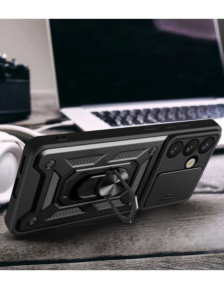 
Šarvuotas dėklas su stovu ir kameros dangteliu, skirtas „Samsung Galaxy S25 Edge Hybrid Armor Camshield“ - juodas
