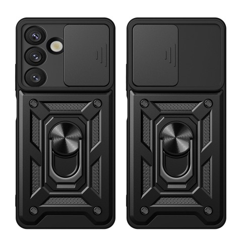 
Šarvuotas dėklas su stovu ir kameros dangteliu, skirtas „Samsung Galaxy S25 Edge Hybrid Armor Camshield“ - juodas
