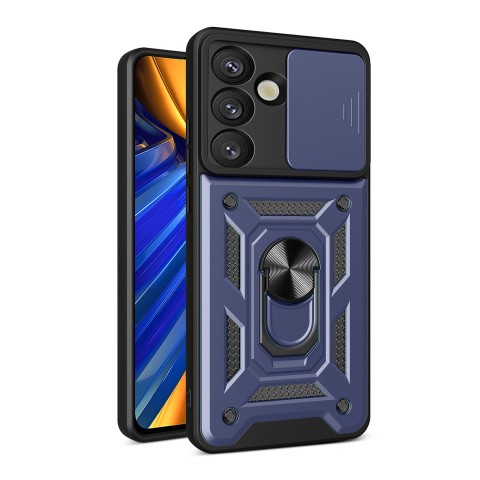 
Šarvuotas dėklas su stovu ir kameros dangteliu, skirtas „Samsung Galaxy S25 Edge Hybrid Armor Camshield“ - mėlynas
