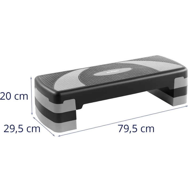 Stepper treniruotės žingsnis fitneso aerobikos pratimams 2 lygiai iki 100 kg juodos ir pilkos spalvos