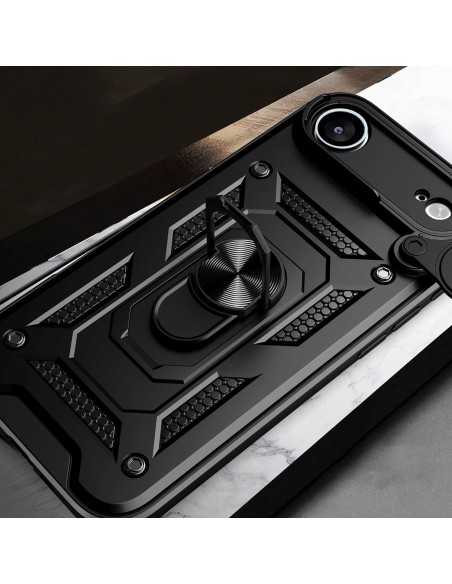 
„Armor Camshield“ dėklas su stovu ir kameros skydeliu, skirtas „iPhone 17 Air Hybrid Armor“ – juodas
