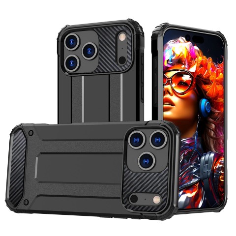 
„iPhone 17 Pro“ hibridinis šarvuotas dėklas – juodas
